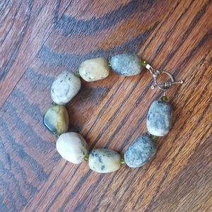 Natural Yellow Turquoise, Peridot Austrian Crystal and 925 silver Bracelet